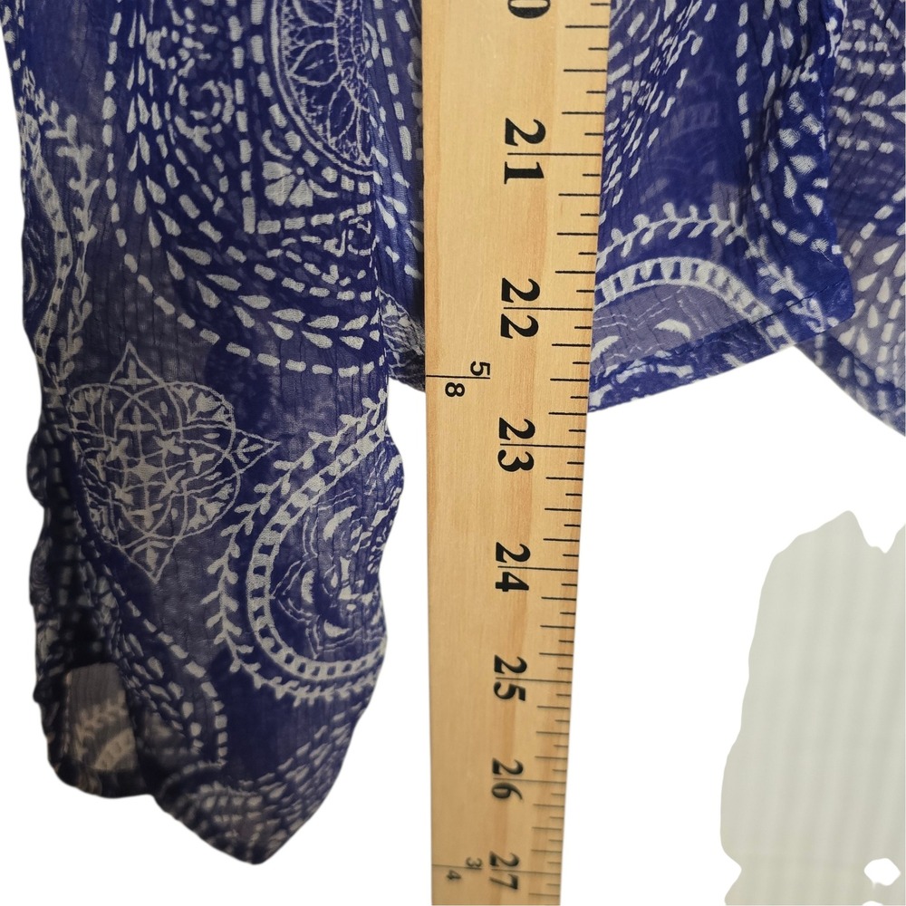 Cruel Girl Blue Paisley Mandala Sheer Gauze Blouse L Western Boho Cowgirl - Picture 5 of 7